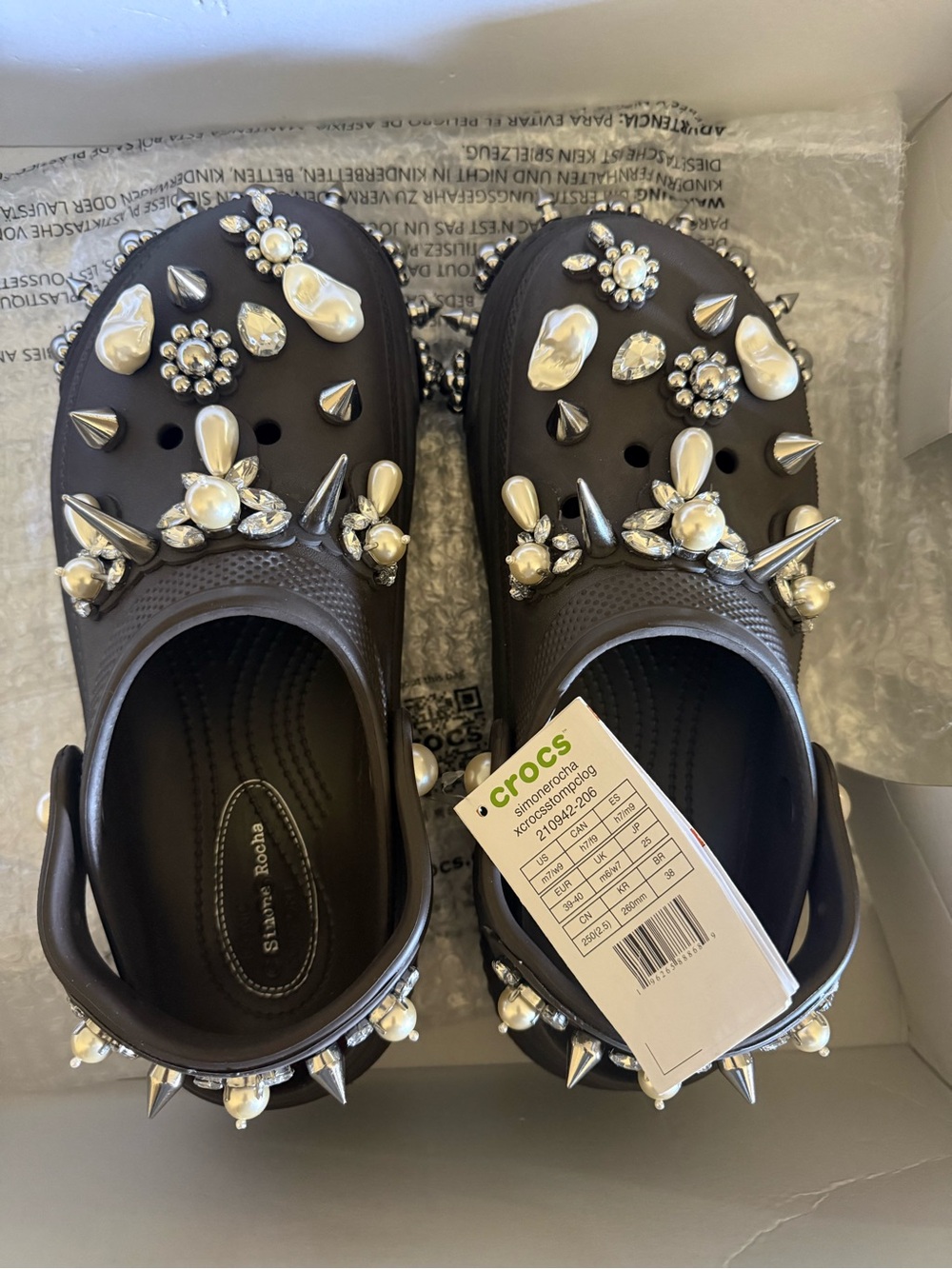 Simone Rocha & CROCS Brown Mule Clogs with Pearls & Silver Spikes NWT size 9